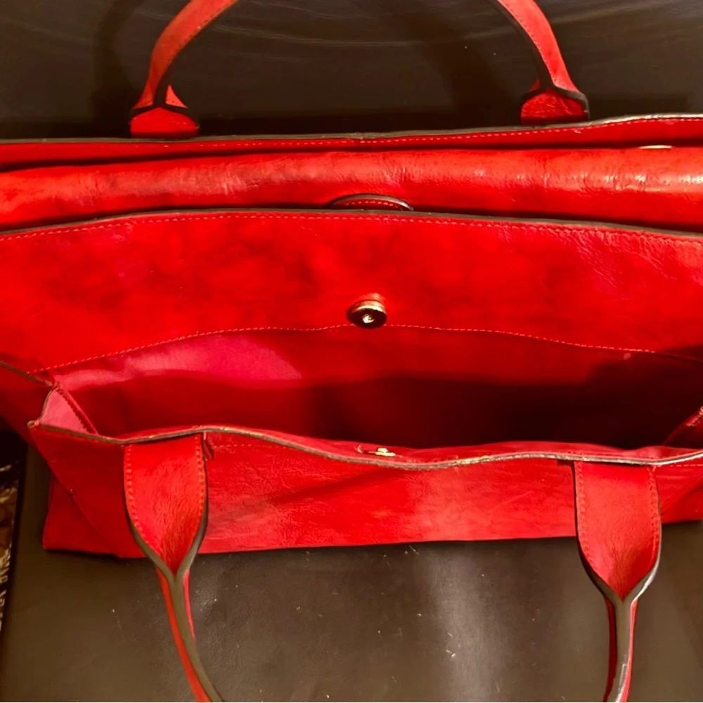 Vintage WILSONS Pelle Studio ITALIAN LEATHER Large RED LEATHER Briefbag Tote